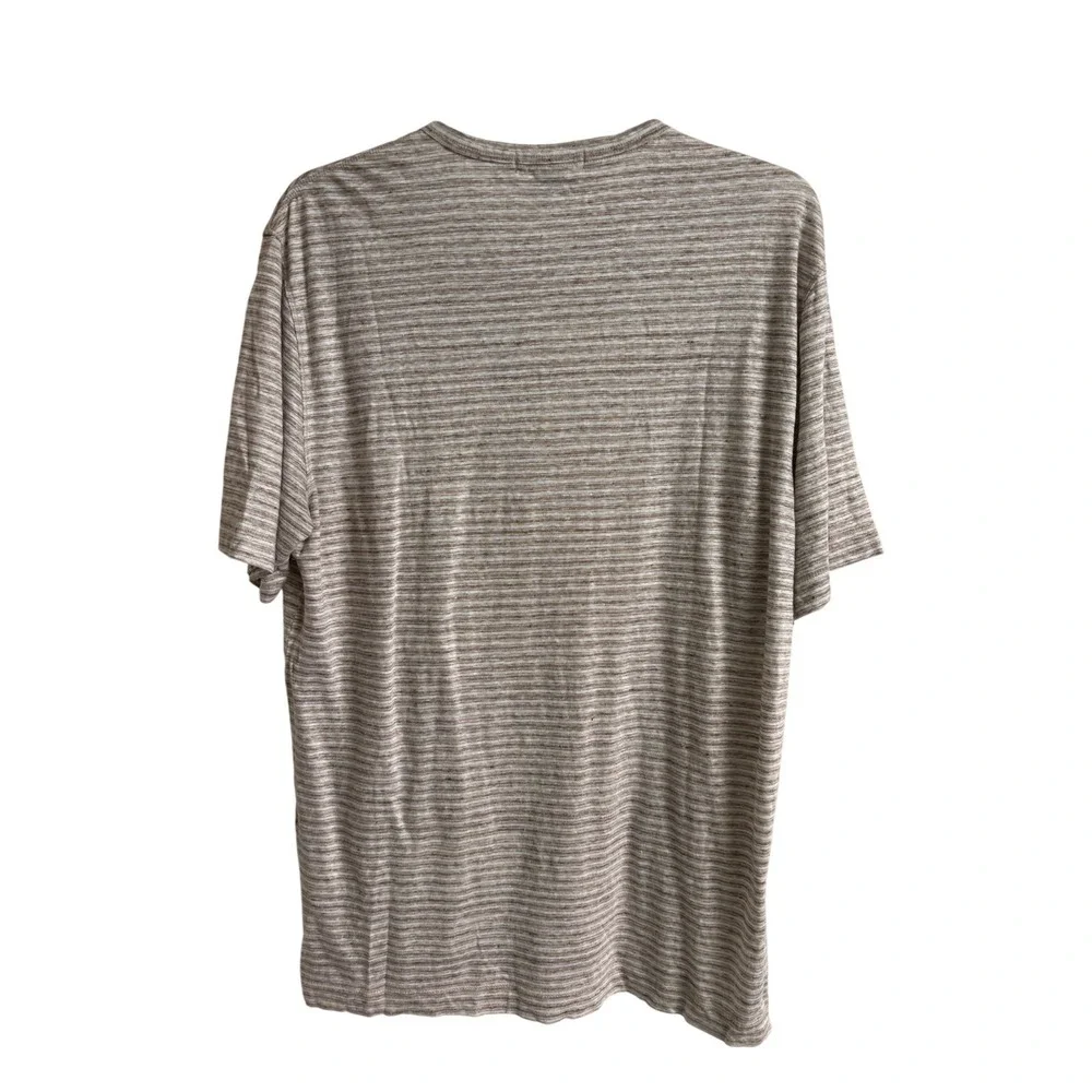 Banana Republic Mens Large Tall Linen Henley Shirt Tan Striped Short Sleeve L T